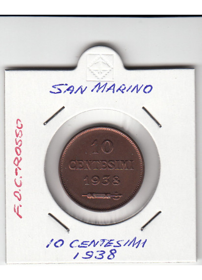 1938 10 Centesimi Fior Di Conio Rosso Rame San Marino
